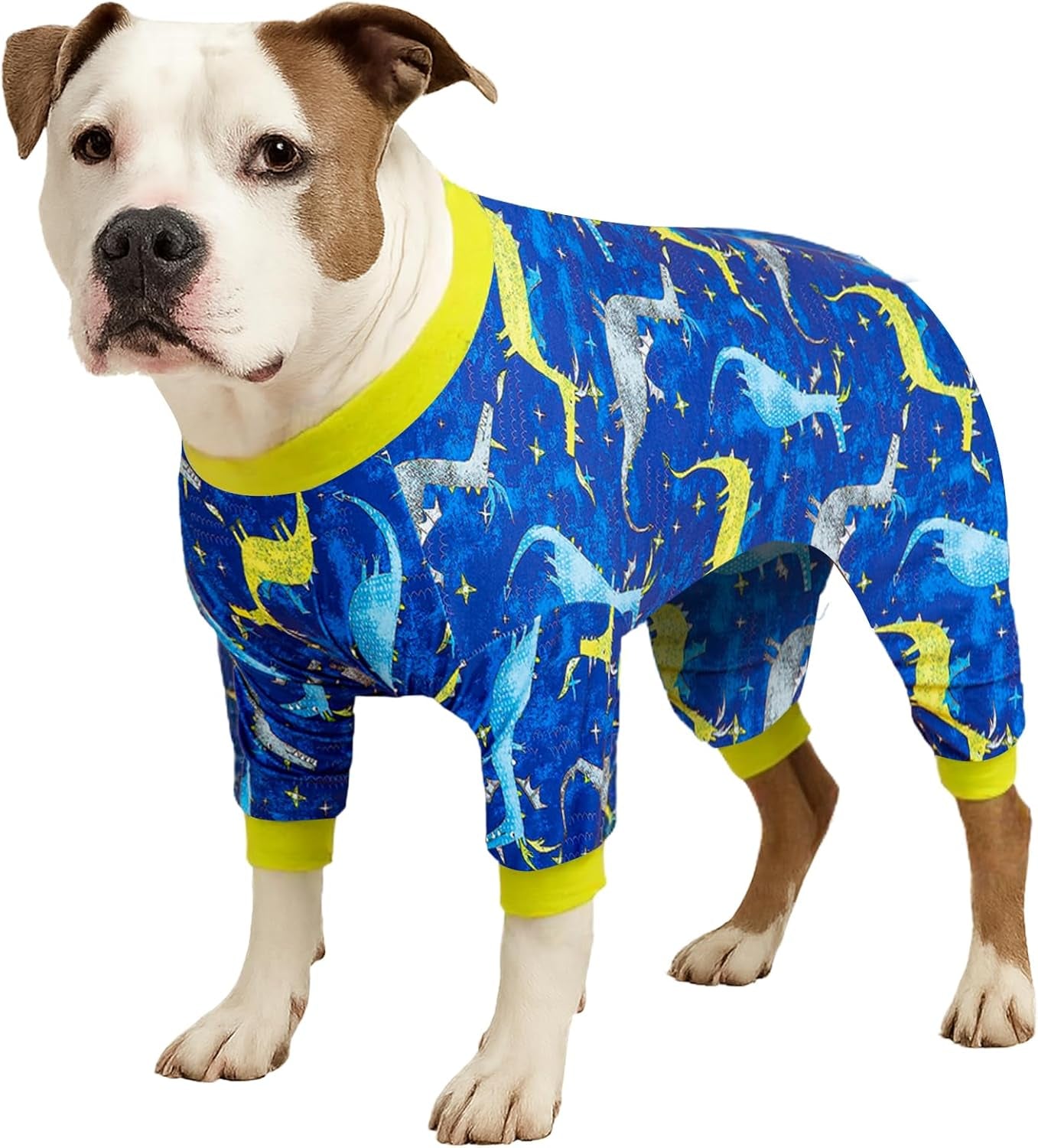 Pitbull Large Dog Clothes, Wound Care/Post Surgery Dog Clothes, Lost World Dinosaurs Print, UV Protection, Pet Anxiety Relief, Large Dog Onesies, Pet Pj'S/L