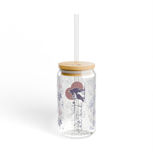 Floral Sipper Glass, 16oz - Stylish Drinkware for Home, Gift Idea, Eco-Friendly Glass, Cute Water Bottle, Travel Cup