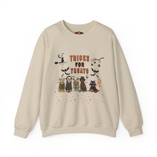 Halloween Dog Lovers Sweatshirt, Cozy Fall Apparel, Tricks for Treats Crewneck, Unisex Sweatshirt, Pet Lover Gift, Spooky Season Wear