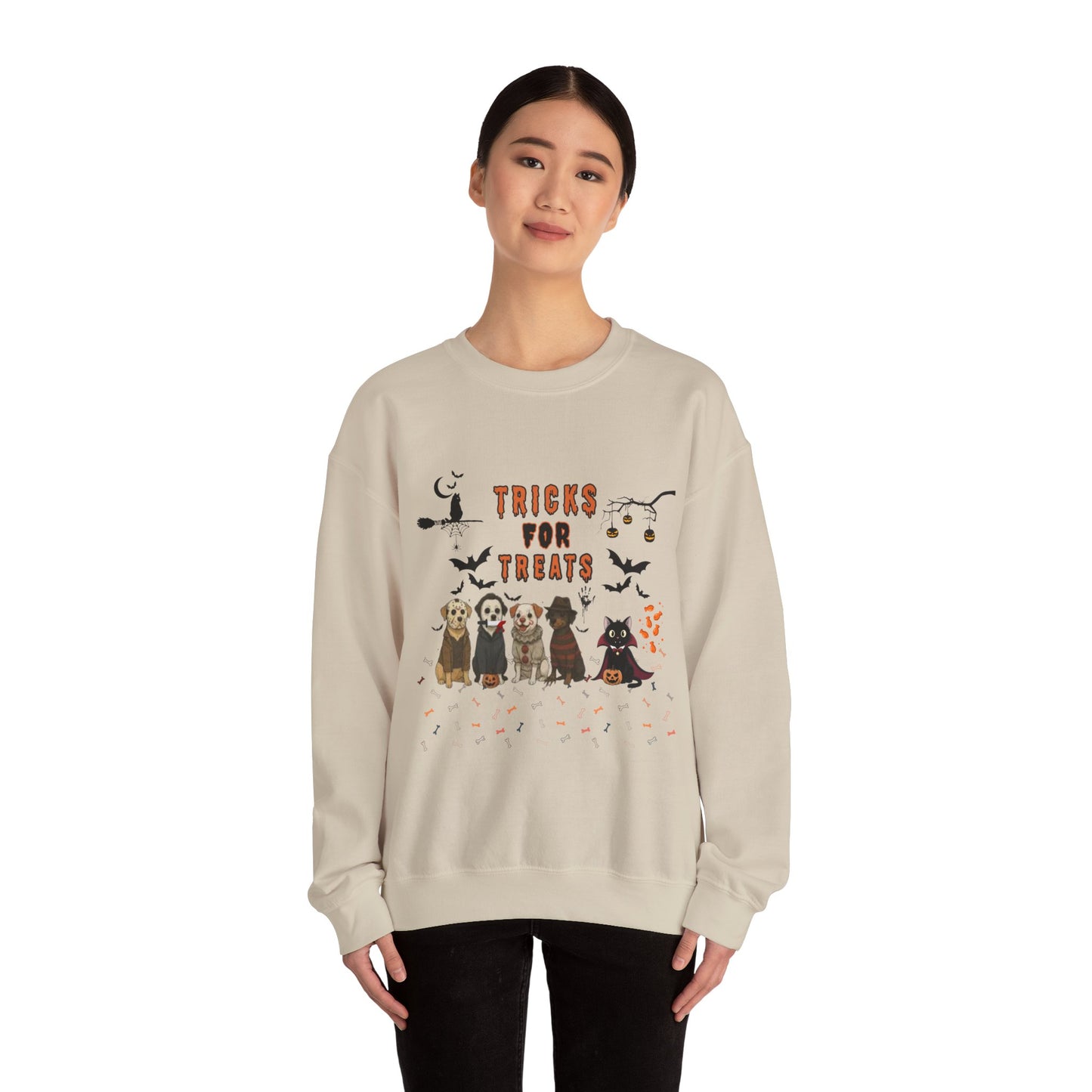 Halloween Dog Lovers Sweatshirt, Cozy Fall Apparel, Tricks for Treats Crewneck, Unisex Sweatshirt, Pet Lover Gift, Spooky Season Wear