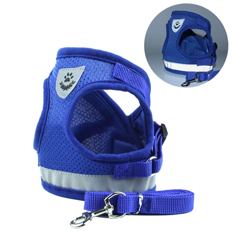 Reflective Cat Harness and Leash Set Nylon Mesh Kitten Puppy Dogs Vest Harness Leads Pet Clothes for Small Dogs Yorkies Pug