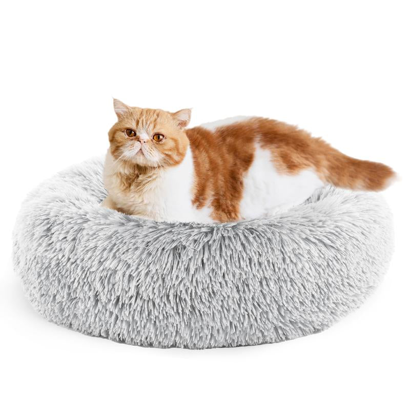 Sweetcrispy Official Soothing Donut Pet Bed for Cats & Pups | Machine-Washable Cozy Nest | Plush Waterproof Faux Fur | Non-Slip Base for Small Breeds