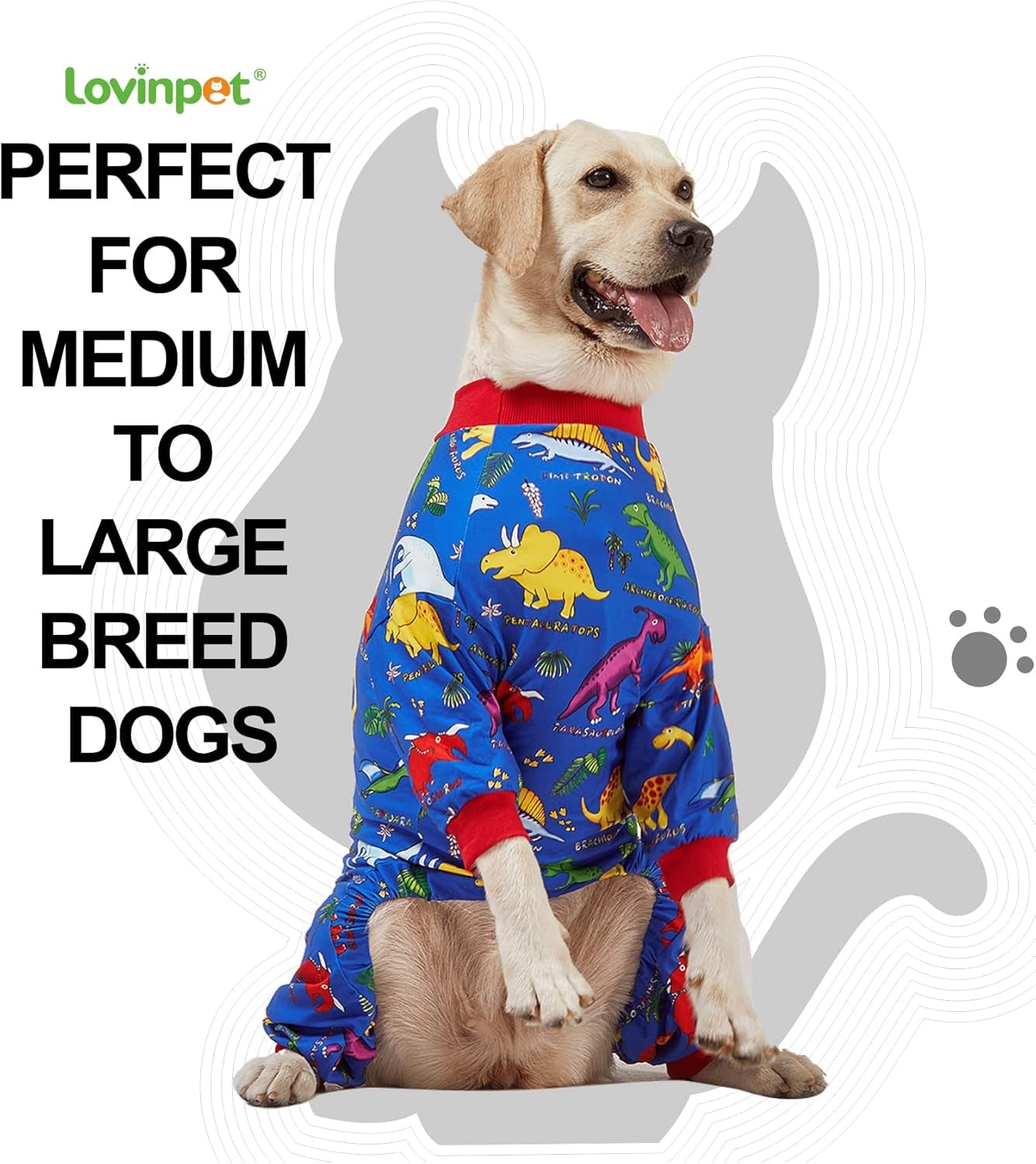 Pitbull Large Dog Clothes, Wound Care/Post Surgery Dog Clothes, Lost World Dinosaurs Print, UV Protection, Pet Anxiety Relief, Large Dog Onesies, Pet Pj'S/L