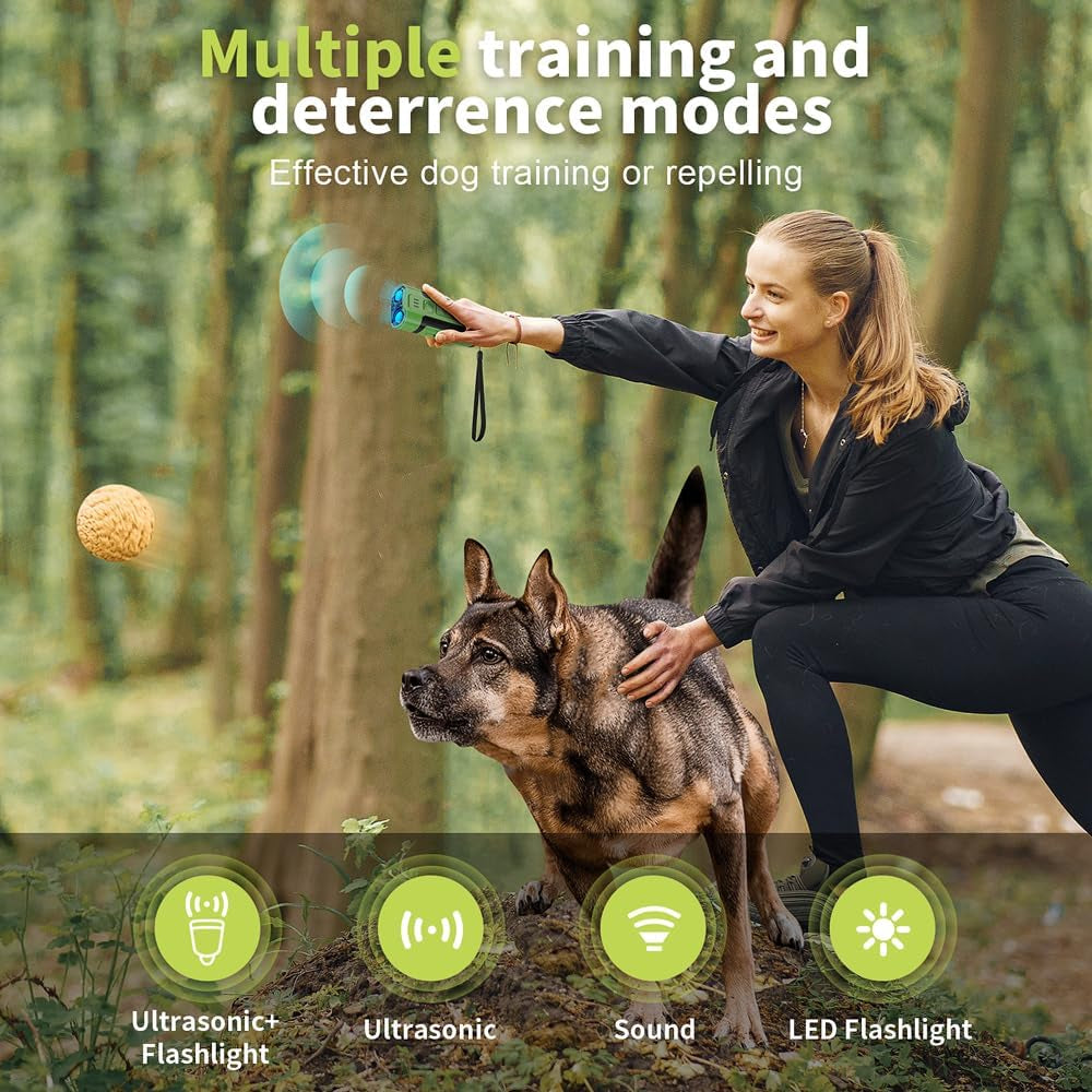 Dog Bark Deterrent Device, anti Barking Device for Dogs, Long-Range Ultrasonic Stop Bad Behavior, Rechargeable and Portable Dog Barking Control Device, Safe for Dogs & Humans