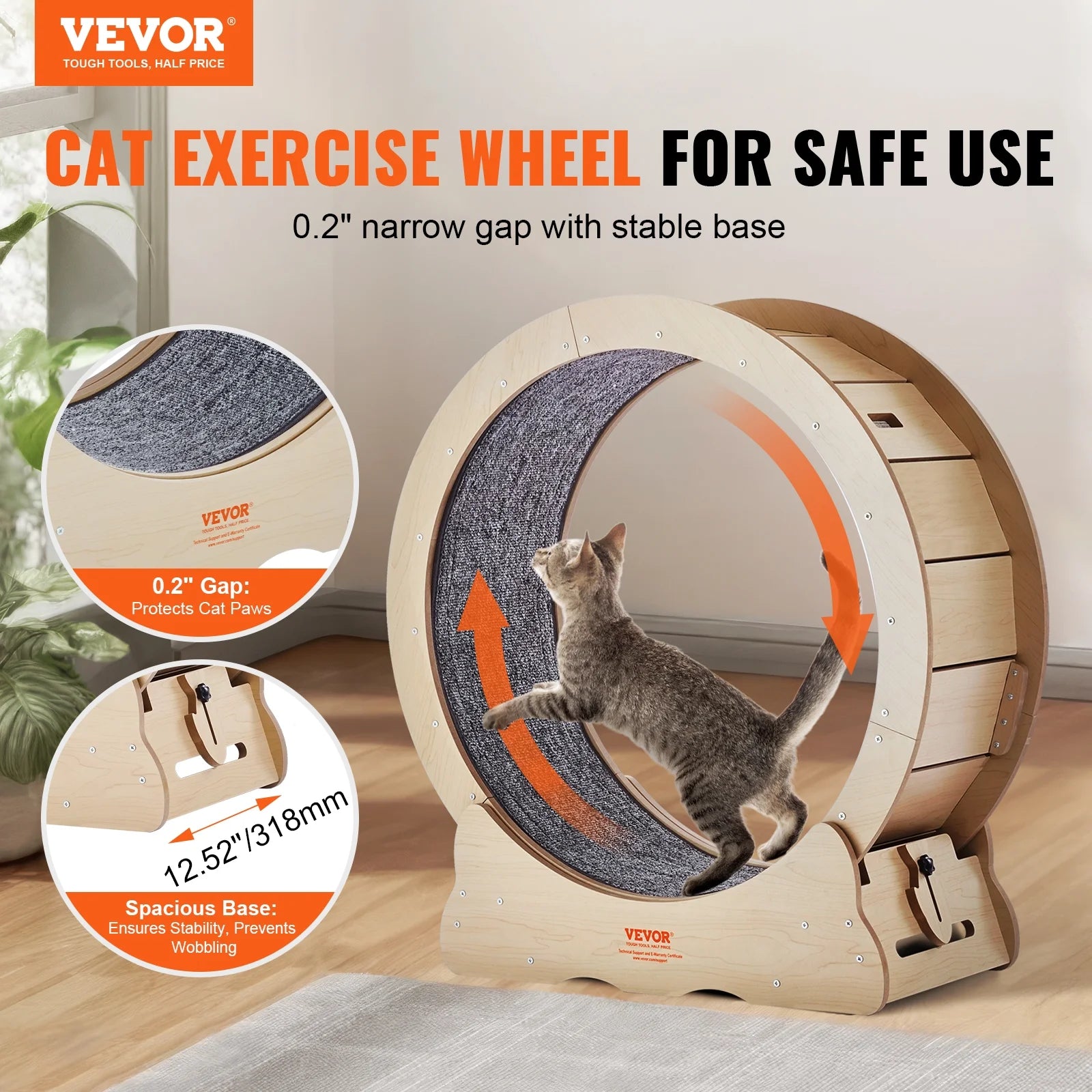 Cat Exercise Wheel, Large Cat Treadmill Wheel for Indoor Cats, 29.5 Inch Cat Running Wheel with Detachable Carpet and Cat Teaser for Running/Walking/Training, Suitable for Most Cats