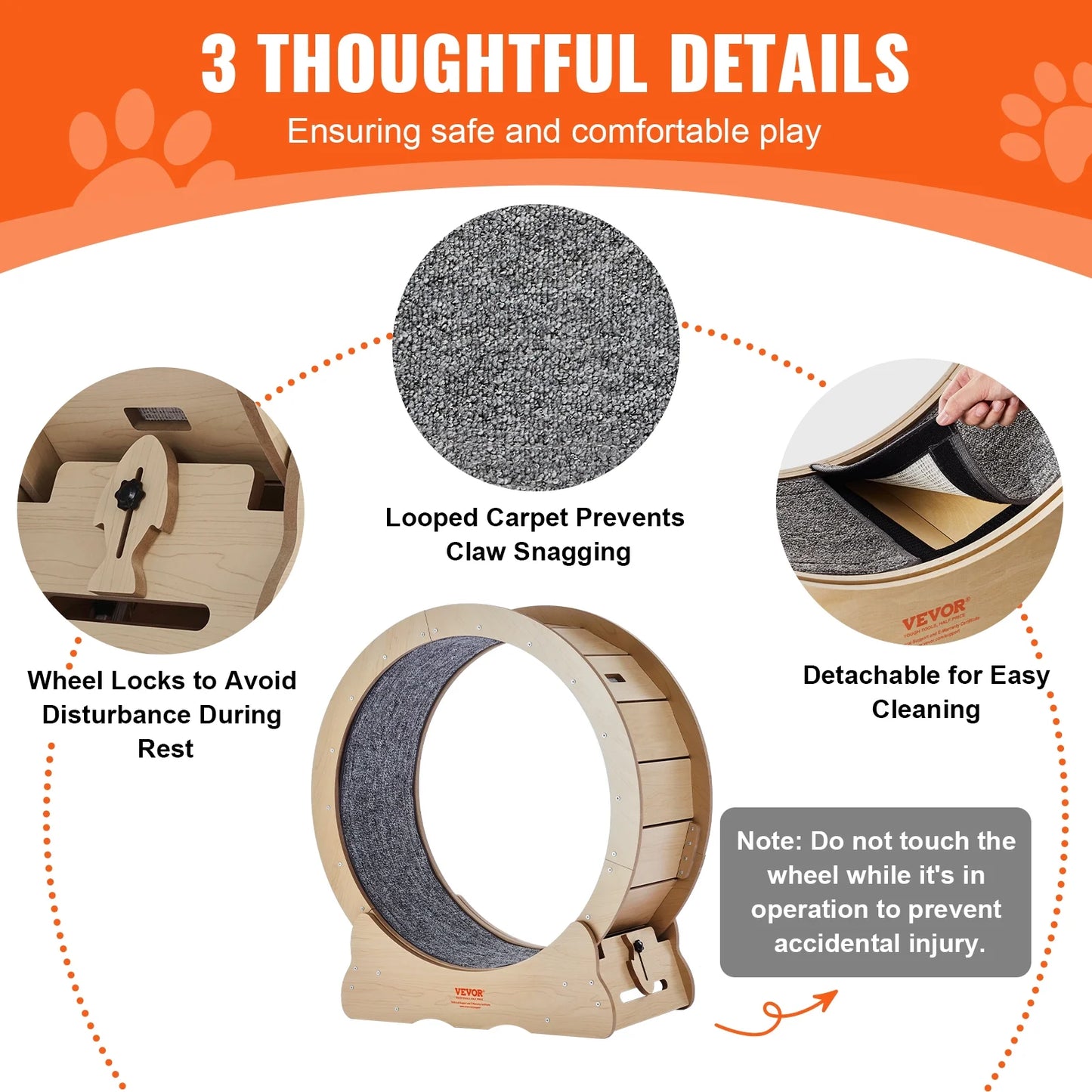 Cat Exercise Wheel, Large Cat Treadmill Wheel for Indoor Cats, 29.5 Inch Cat Running Wheel with Detachable Carpet and Cat Teaser for Running/Walking/Training, Suitable for Most Cats