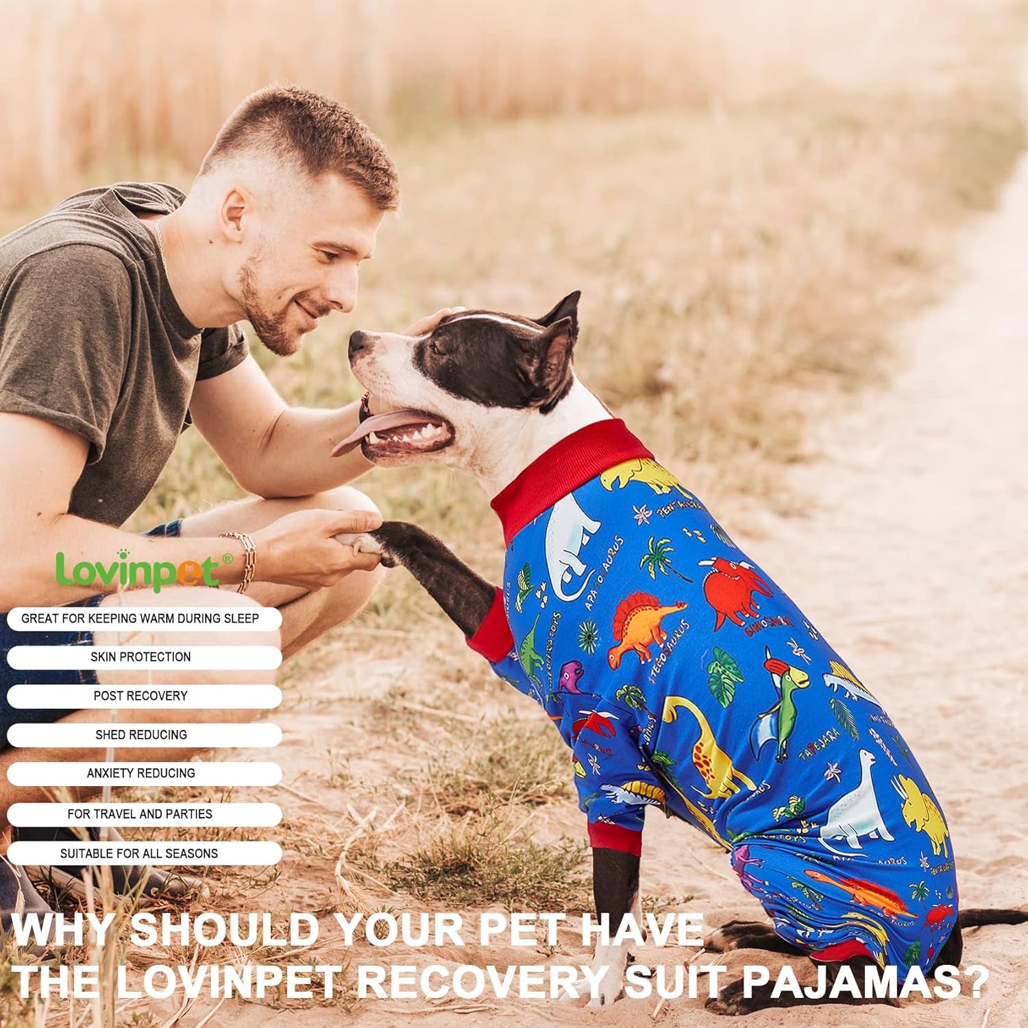 Pitbull Large Dog Clothes, Wound Care/Post Surgery Dog Clothes, Lost World Dinosaurs Print, UV Protection, Pet Anxiety Relief, Large Dog Onesies, Pet Pj'S/L