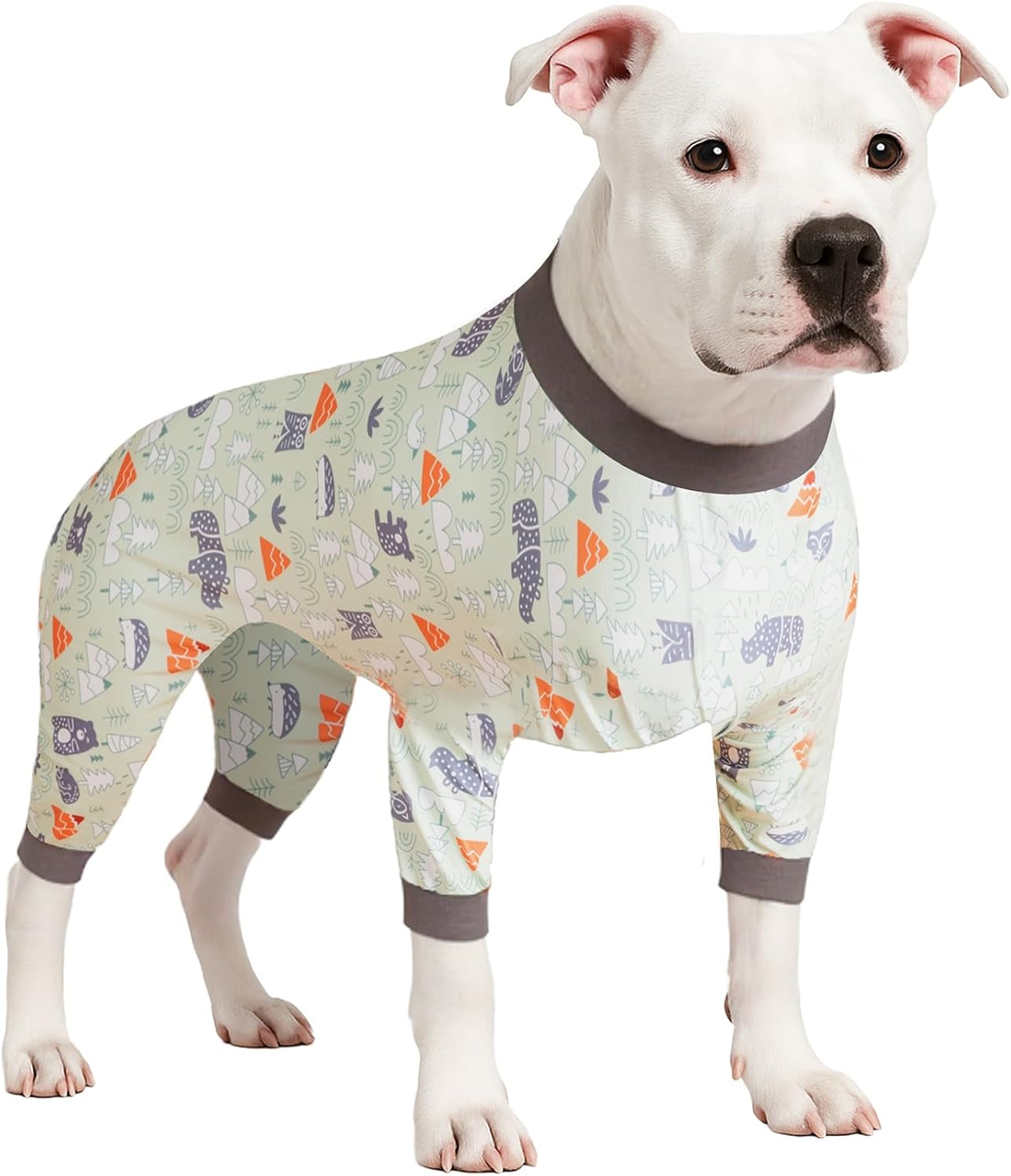 Pitbull Large Dog Clothes, Wound Care/Post Surgery Dog Clothes, Lost World Dinosaurs Print, UV Protection, Pet Anxiety Relief, Large Dog Onesies, Pet Pj'S/L
