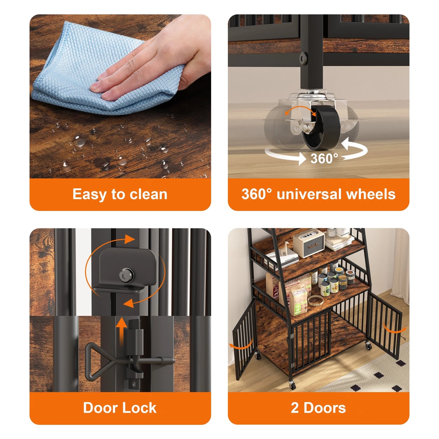 Wooden Dog Crate Furniture with Storage Shelves,Heavy Duty Dog Kennels for inside with 2 Door Wheeled & 3-Layer for Small Medium Dogs,29.1"L X 18.9"W X 55.1"H