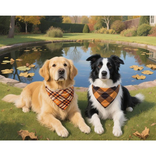 2PCS Fall Dog Bandanas,Halloween Dog Bandanas,One Side Orange Plaid,The Other Side Pumpkin or Spider Web Bibs,Holiday Pet Scarf for Boy and Girl Dogs,Thanksgiving Pet Outfit for Medium to Large Dogs