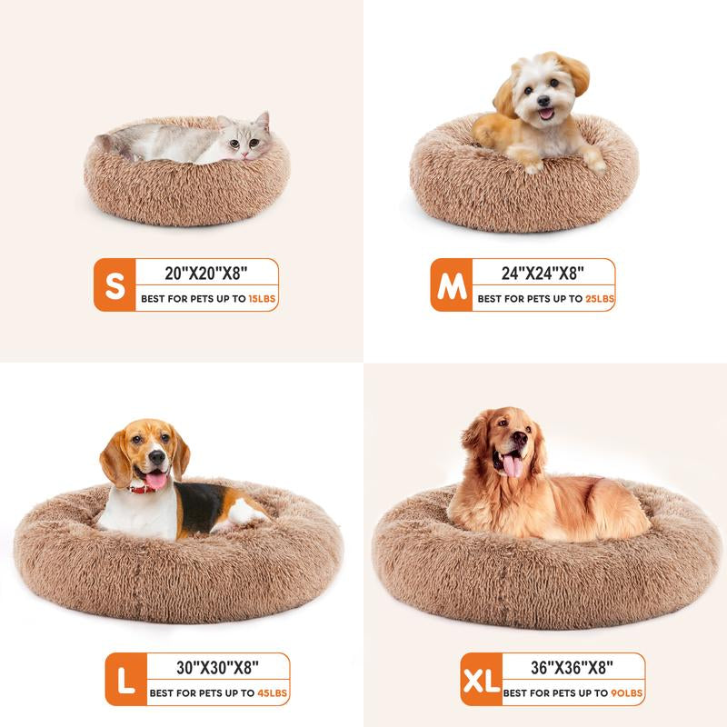 Sweetcrispy Official Soothing Donut Pet Bed for Cats & Pups | Machine-Washable Cozy Nest | Plush Waterproof Faux Fur | Non-Slip Base for Small Breeds