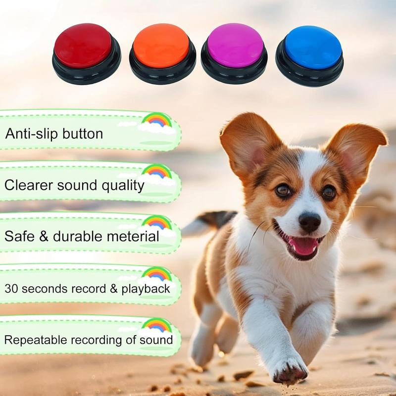 Set of 4 Dog Talking Buttons | Recordable Voice Buttons for Pets | Communication Buttons for Dog Training | Easy to Use | Starter Set for Dogs & Cats | Fun Learning Tool