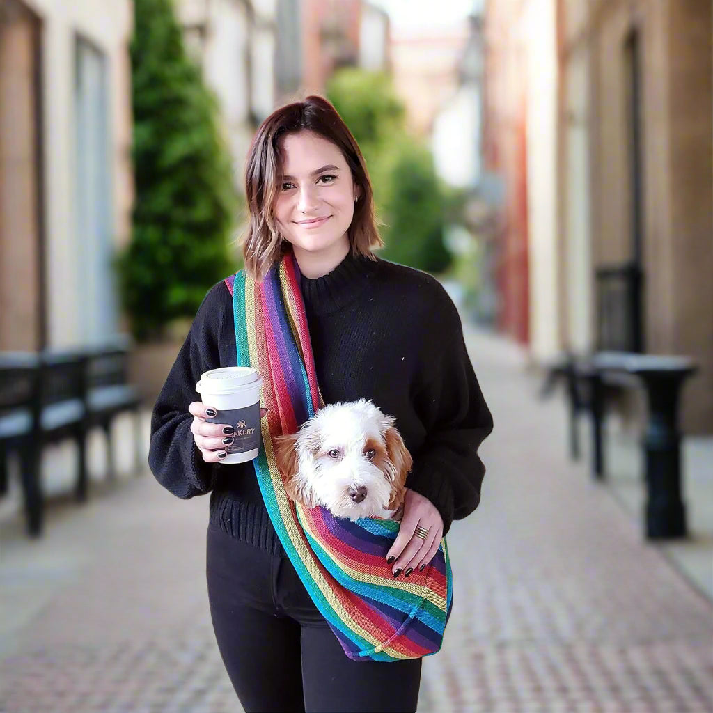 Dog and Cat Sling Carrier 100% Organic Cotton for Cats Too (Rainbow)