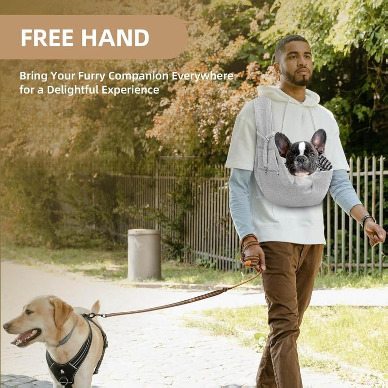 Adjustable Dog Carrier Sling - Hand-Free Dog Carriers for Small Dogs and Cats, Puppy Sling Carrier with Zipper Purse Pocket, Travel Safety Harness, Puppy Essentials (Gray)