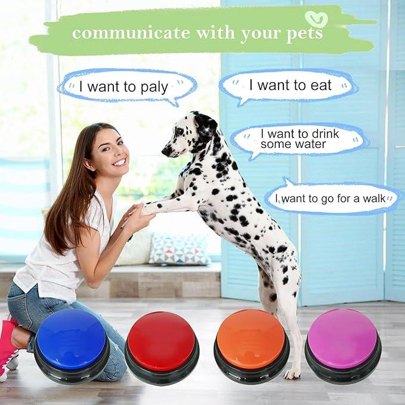 Set of 4 Dog Talking Buttons | Recordable Voice Buttons for Pets | Communication Buttons for Dog Training | Easy to Use | Starter Set for Dogs & Cats | Fun Learning Tool