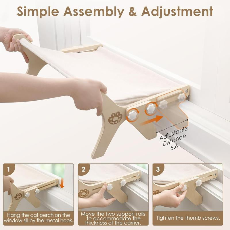 EHEYCIGA Cat Window Perch 23.2×15.2×8.6 Inches for Cats Inside, Adjustable Cat Hammock with Premium Hardwood & Robust Metal Frame