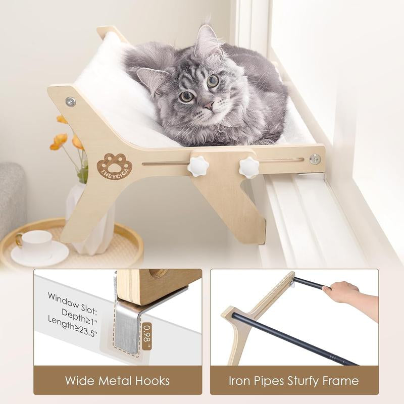 EHEYCIGA Cat Window Perch 23.2×15.2×8.6 Inches for Cats Inside, Adjustable Cat Hammock with Premium Hardwood & Robust Metal Frame