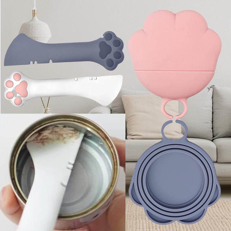 4PCS Pet Food Can Lid/Cat Paw Spoon Dog Universal Silicone Reusable Cap Silicone Material Cat Paw Can Opener Freshness Sealing Lid Can Be Washed