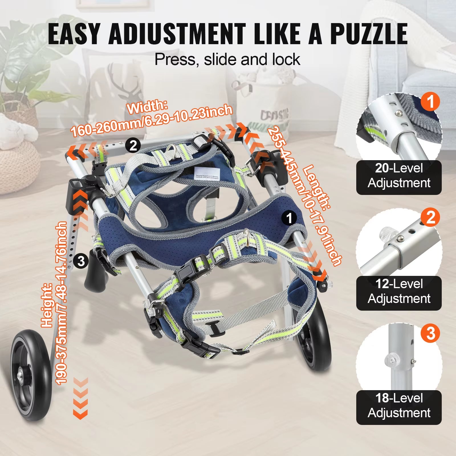 Succebuy 2 Wheels Dog Wheelchair for Back Legs Pet Wheelchair Dog Cart/Wheelchair for Disabled Paralysis Hind Limb Weak Pet