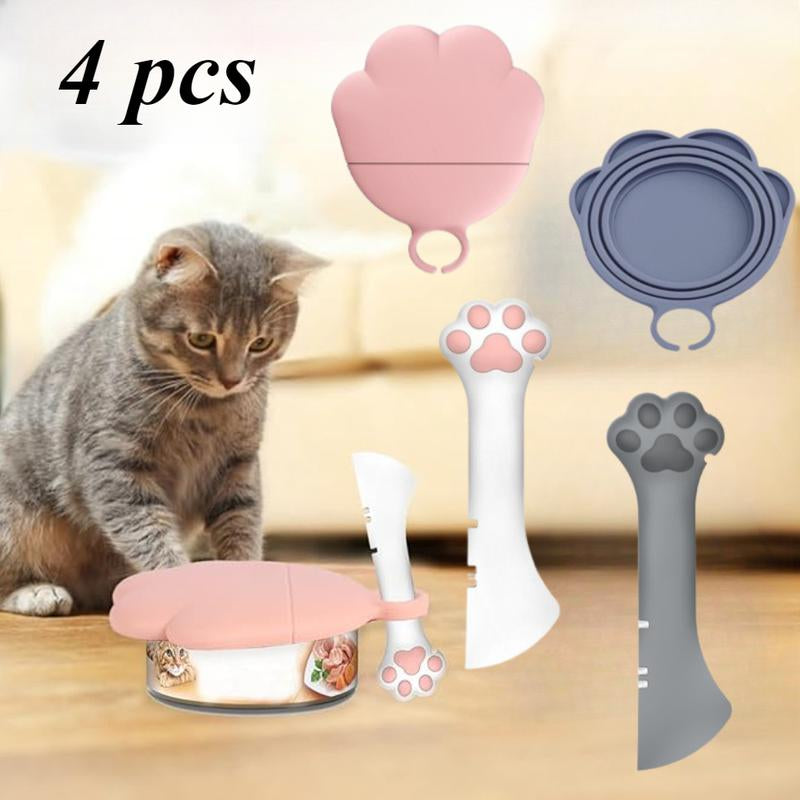 4PCS Pet Food Can Lid/Cat Paw Spoon Dog Universal Silicone Reusable Cap Silicone Material Cat Paw Can Opener Freshness Sealing Lid Can Be Washed