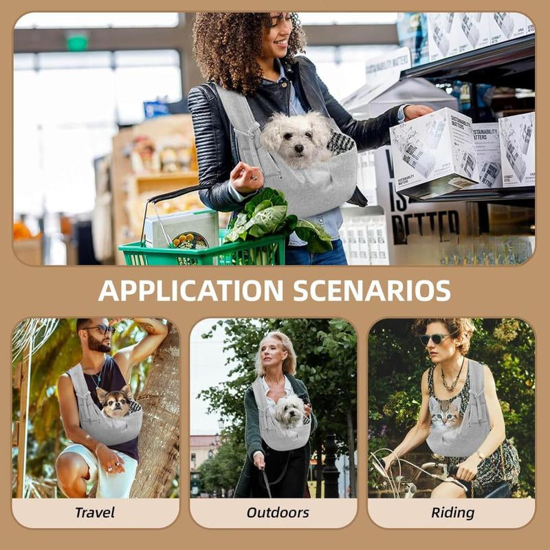 Adjustable Dog Carrier Sling - Hand-Free Dog Carriers for Small Dogs and Cats, Puppy Sling Carrier with Zipper Purse Pocket, Travel Safety Harness, Puppy Essentials (Gray)