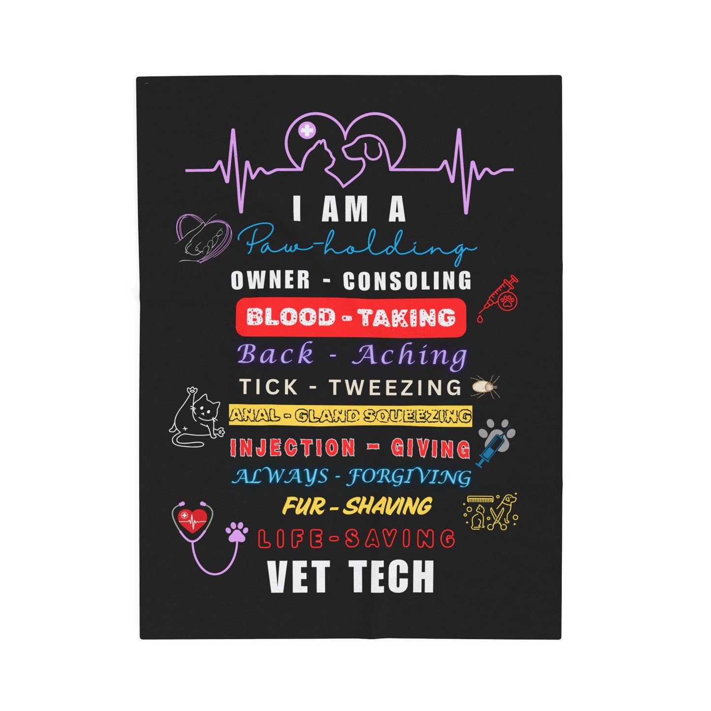 Vet Tech Inspired Plush Blanket, Pet Owner Gift, Cozy Throw for Animal Lovers, Veterinary Technician Decor, Heartbeat Design Blanket