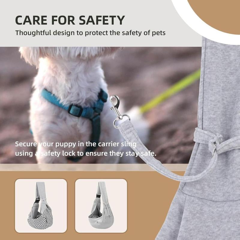 Adjustable Dog Carrier Sling - Hand-Free Dog Carriers for Small Dogs and Cats, Puppy Sling Carrier with Zipper Purse Pocket, Travel Safety Harness, Puppy Essentials (Gray)