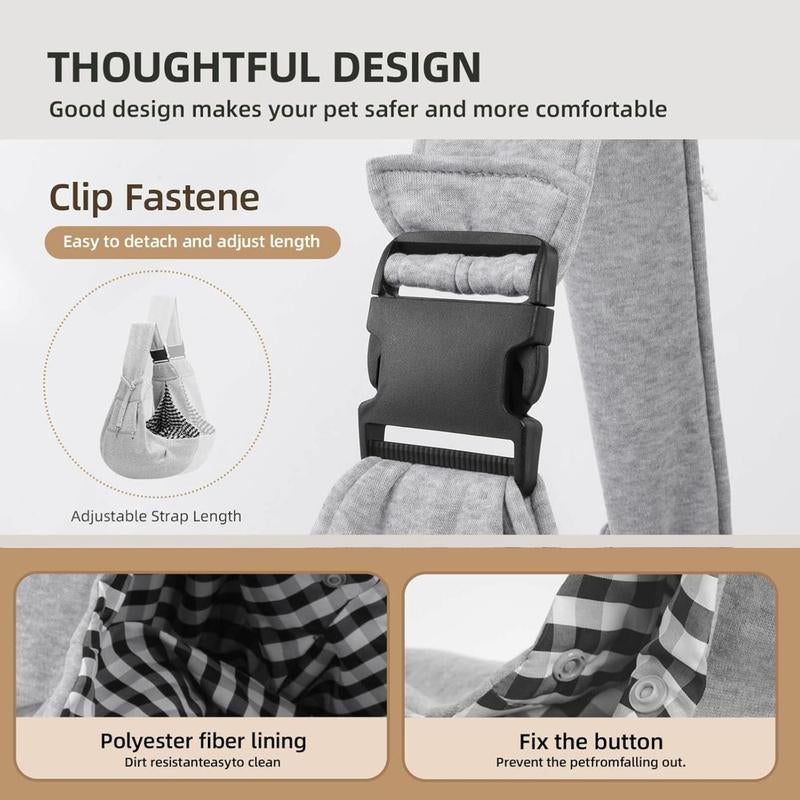 Adjustable Dog Carrier Sling - Hand-Free Dog Carriers for Small Dogs and Cats, Puppy Sling Carrier with Zipper Purse Pocket, Travel Safety Harness, Puppy Essentials (Gray)