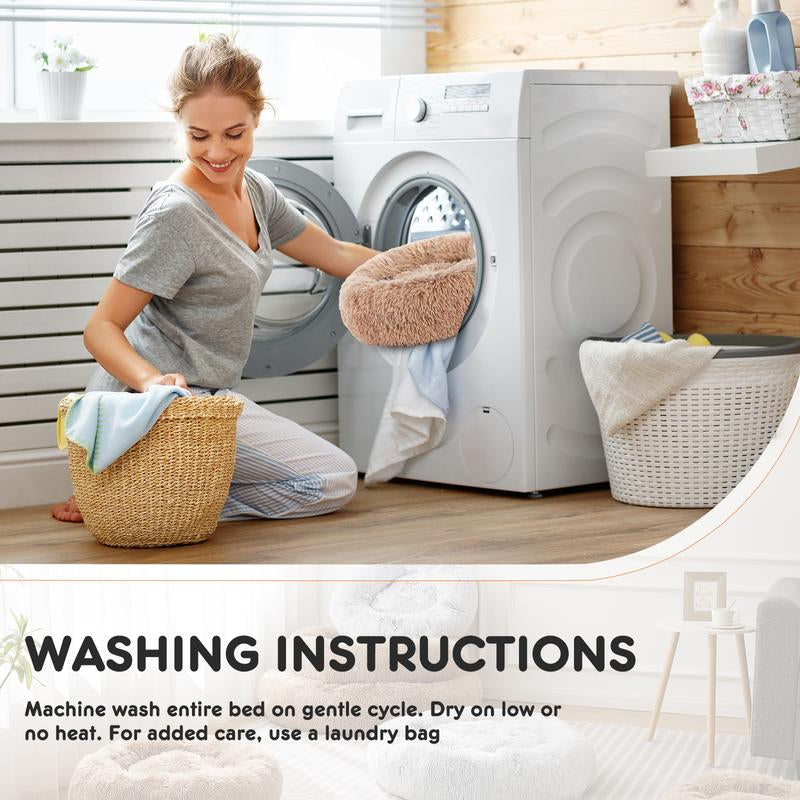 Sweetcrispy Official Soothing Donut Pet Bed for Cats & Pups | Machine-Washable Cozy Nest | Plush Waterproof Faux Fur | Non-Slip Base for Small Breeds