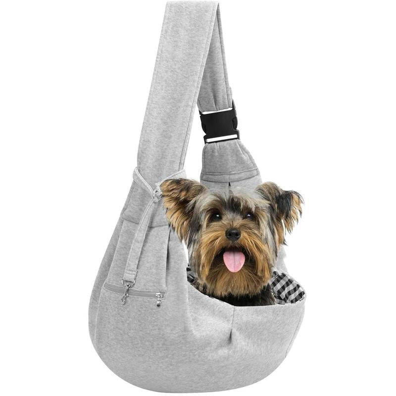 Adjustable Dog Carrier Sling - Hand-Free Dog Carriers for Small Dogs and Cats, Puppy Sling Carrier with Zipper Purse Pocket, Travel Safety Harness, Puppy Essentials (Gray)