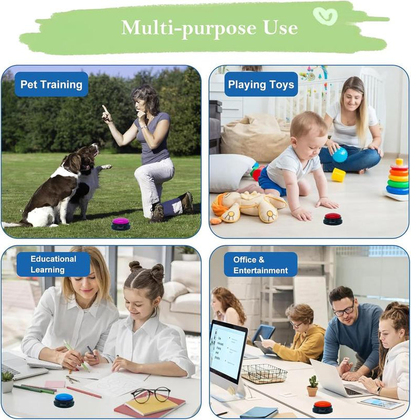 Set of 4 Dog Talking Buttons | Recordable Voice Buttons for Pets | Communication Buttons for Dog Training | Easy to Use | Starter Set for Dogs & Cats | Fun Learning Tool