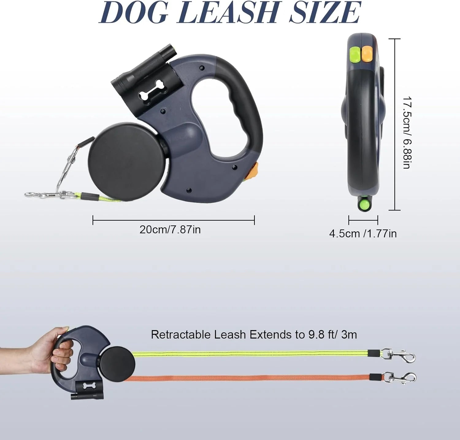 Dual Pet Leash Retractable Reflective Lead 360 Swivel Double Dog Walking Leash