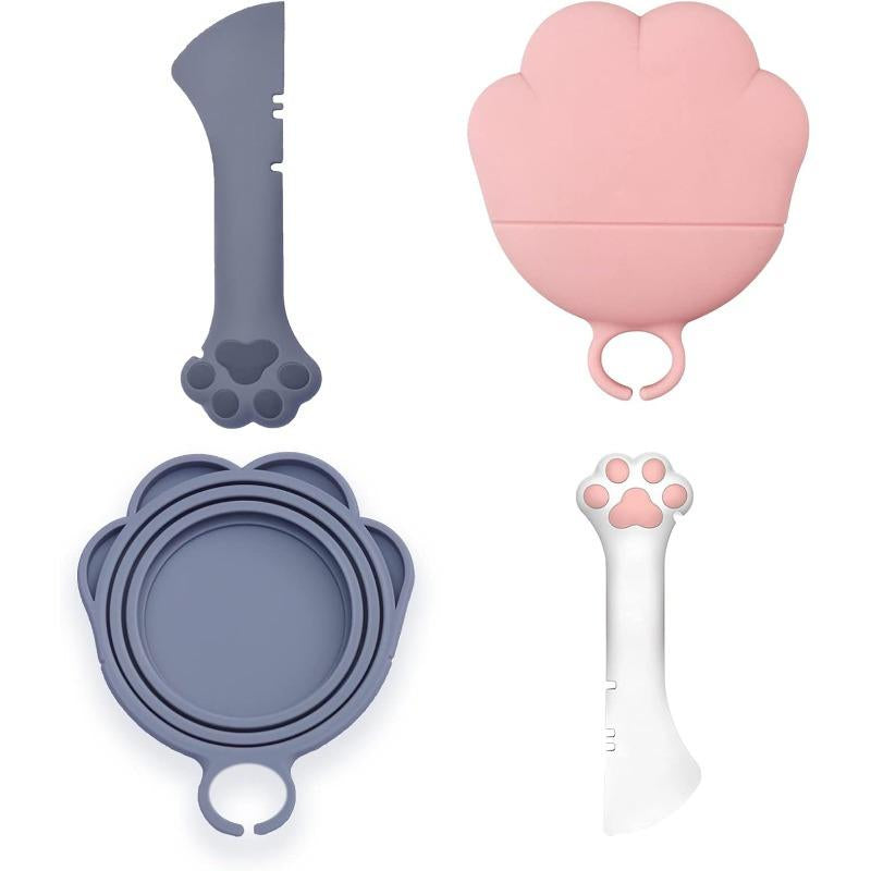 4PCS Pet Food Can Lid/Cat Paw Spoon Dog Universal Silicone Reusable Cap Silicone Material Cat Paw Can Opener Freshness Sealing Lid Can Be Washed