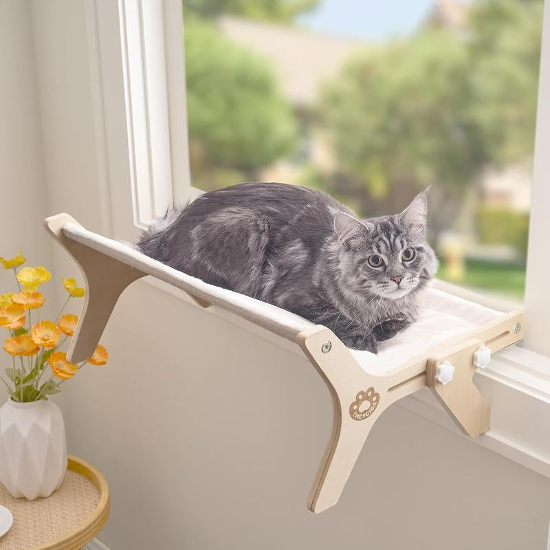 EHEYCIGA Cat Window Perch 23.2×15.2×8.6 Inches for Cats Inside, Adjustable Cat Hammock with Premium Hardwood & Robust Metal Frame