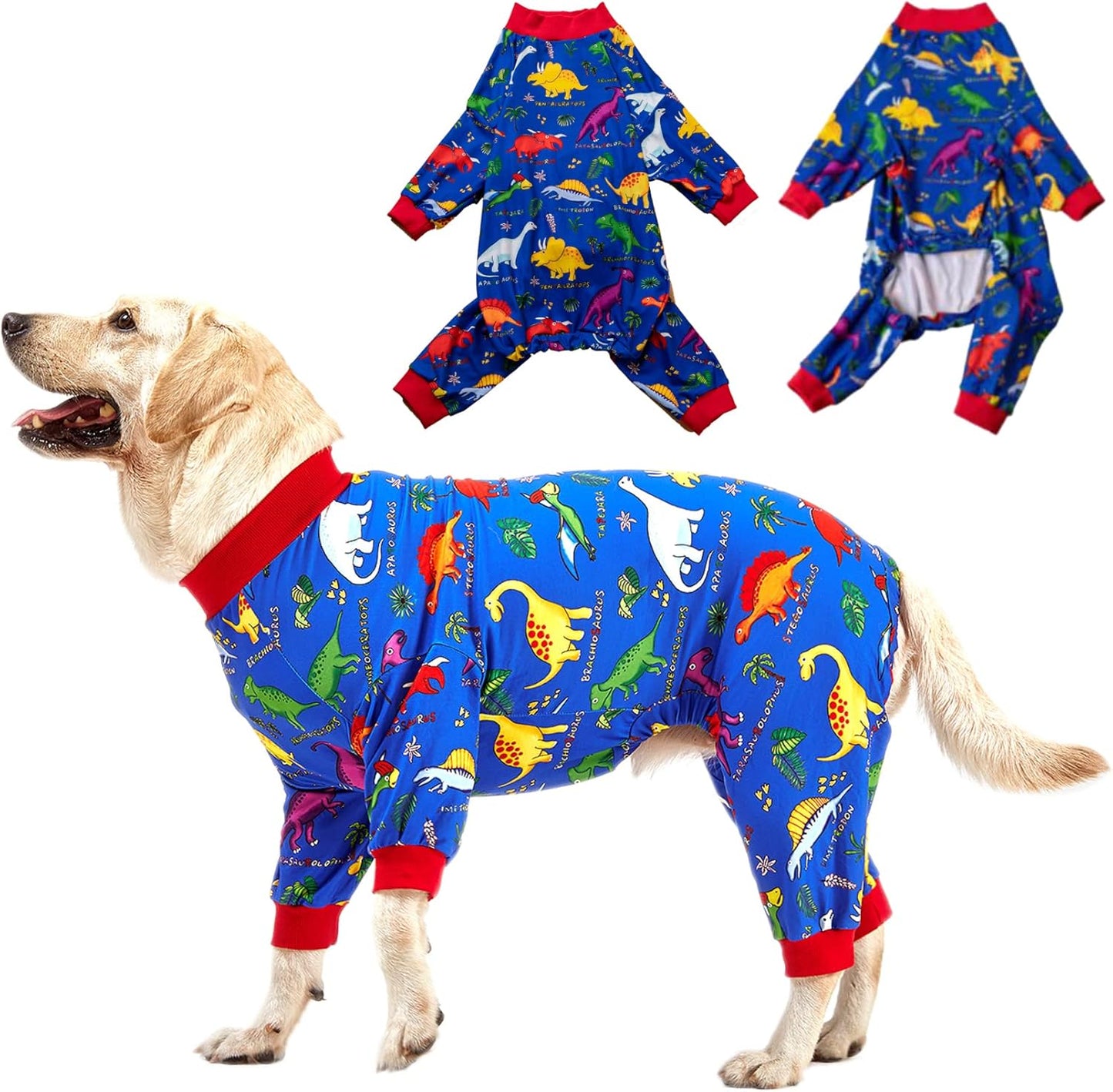 Pitbull Large Dog Clothes, Wound Care/Post Surgery Dog Clothes, Lost World Dinosaurs Print, UV Protection, Pet Anxiety Relief, Large Dog Onesies, Pet Pj'S/L